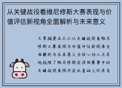 从关键战役看维尼修斯大赛表现与价值评估新视角全面解析与未来意义 从关键战役看维尼修斯大赛表现与价值评估新视角全面解析与未来意义